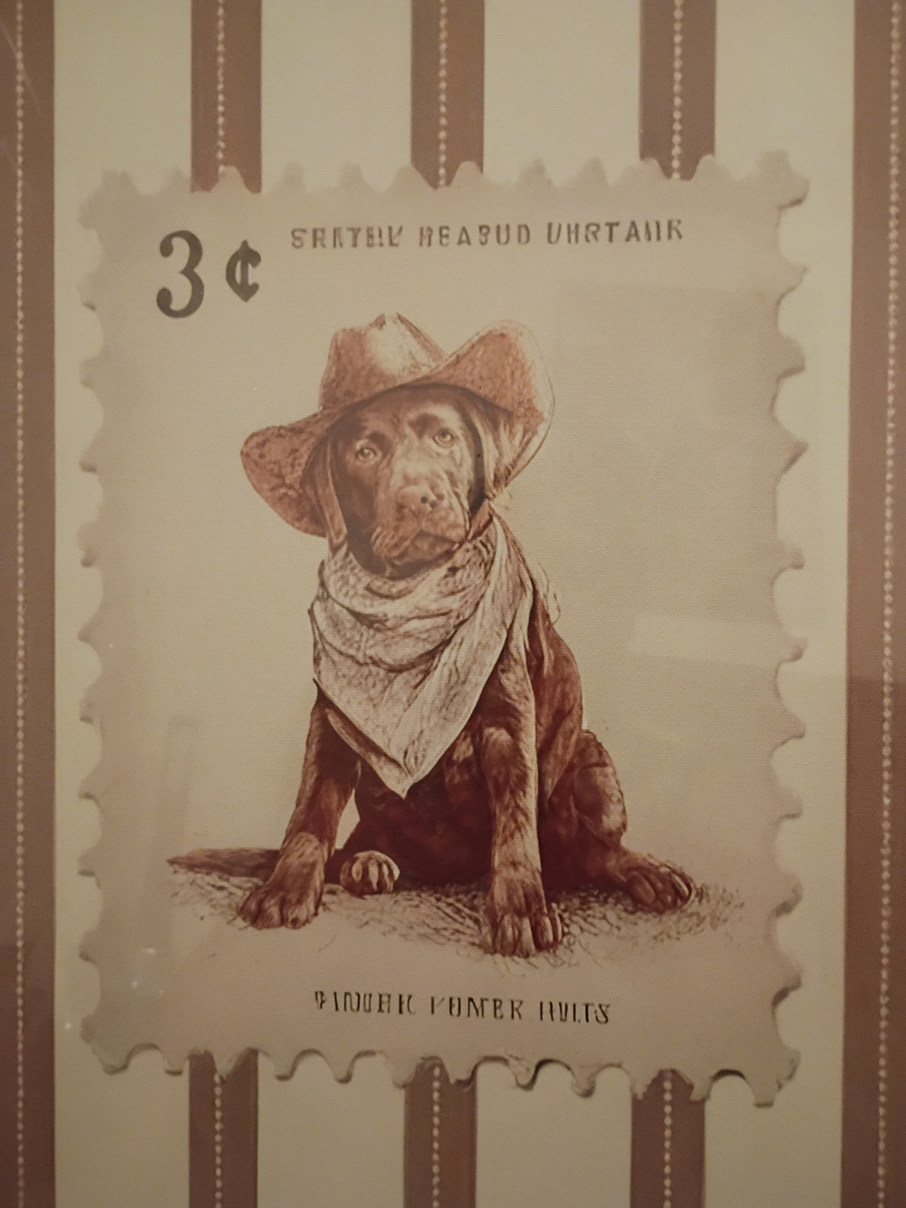 Vintage Dog Wall Art Print - Brown Puppy with Bandana Wooden Frame